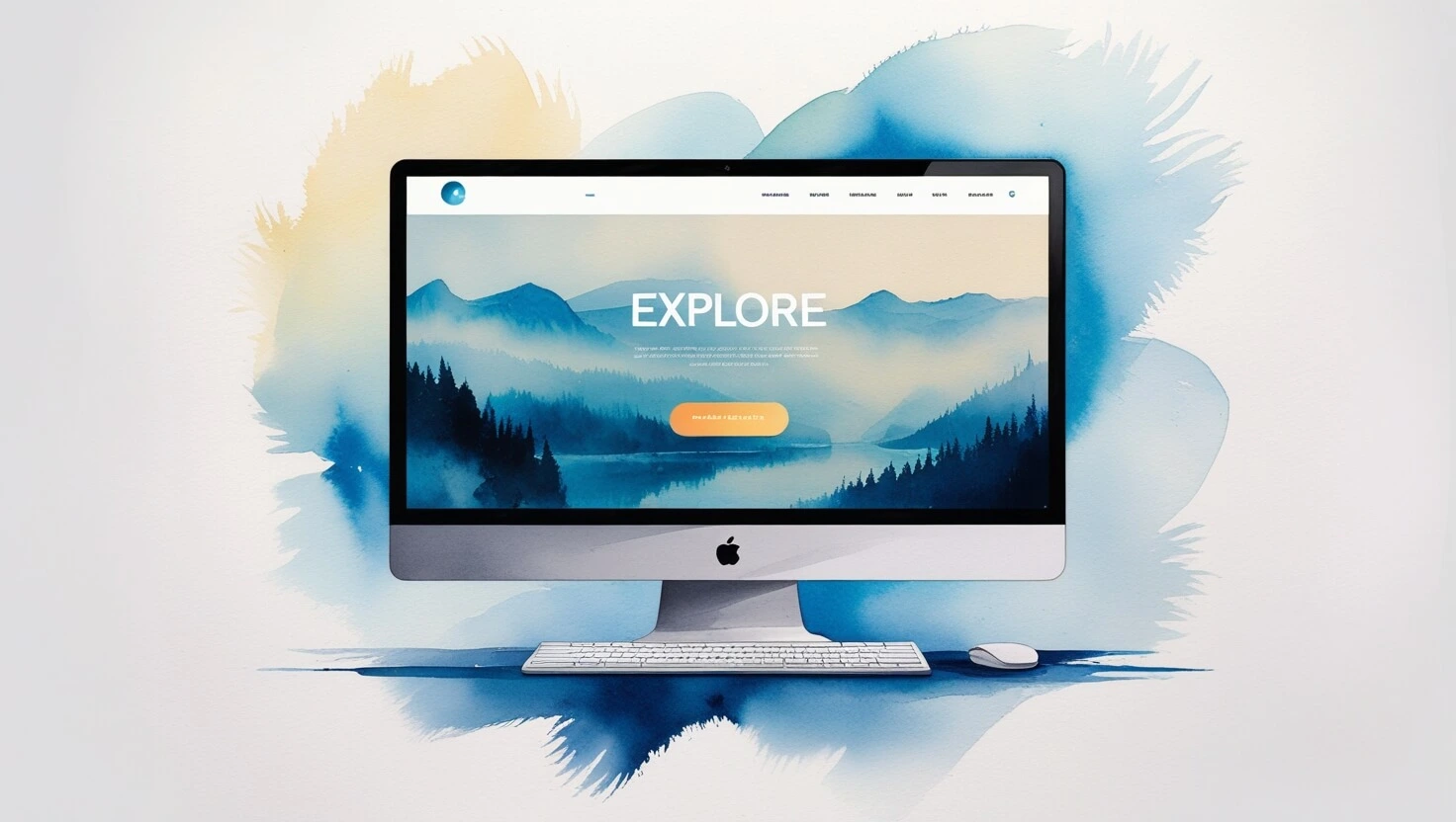 Görselin hakim olduğu ve belirgin bir harekete geçirici mesaj düğmesinin bulunduğu web sitesine ait bir landing page sulu boya resmi